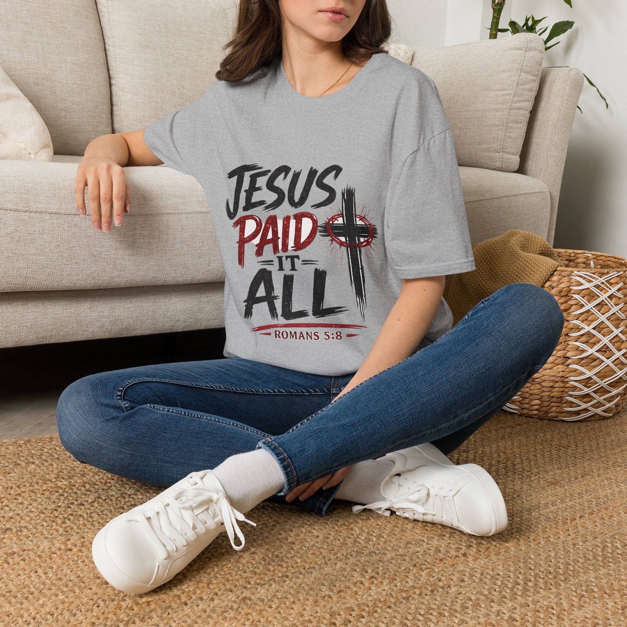 Jesus Paid It All T-Shirt — Christian Faith Cross Tee (Romans 5:8)