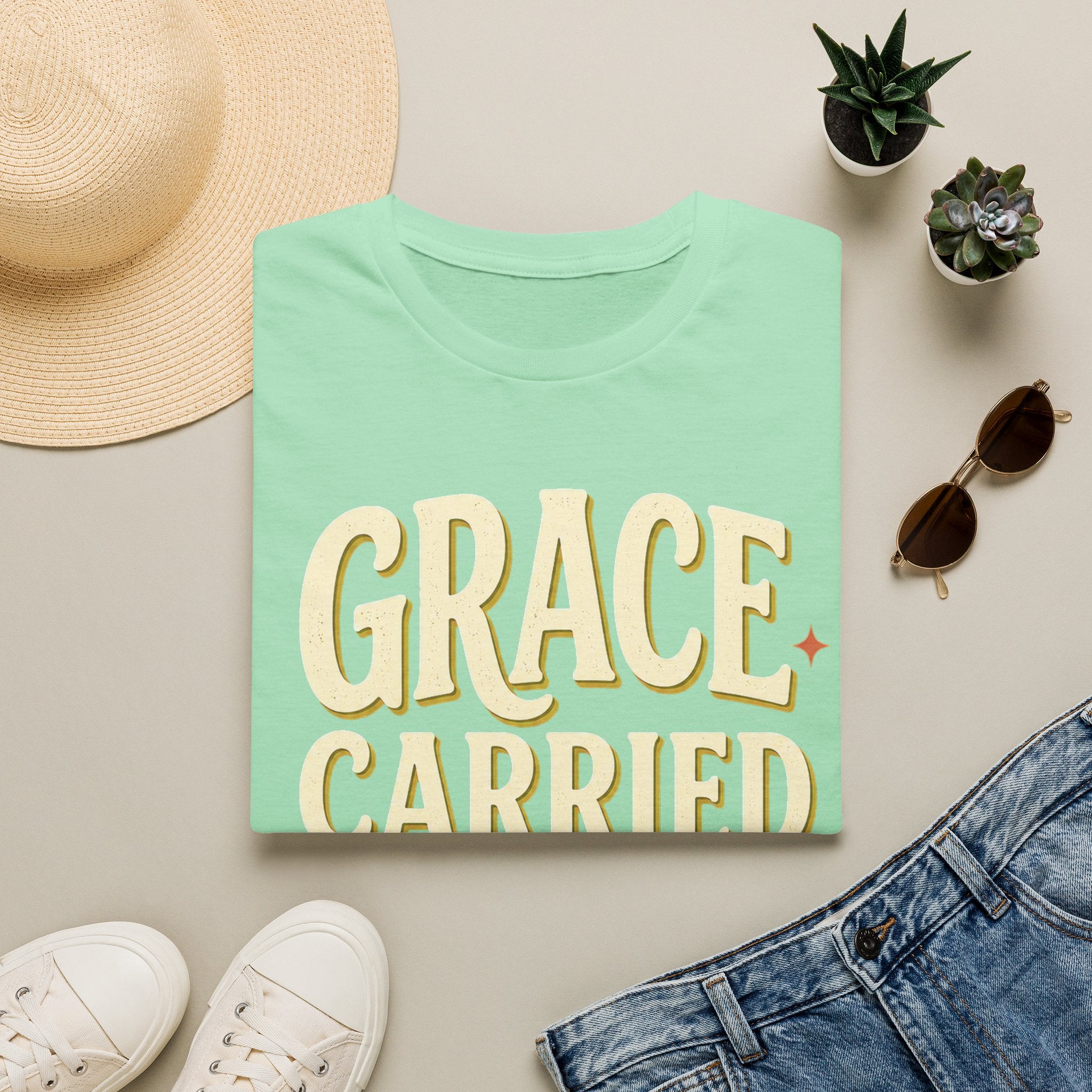 Grace Carried Me Here T-Shirt — Inspirational Christian Faith Tee (2 Corinthians 12:9)