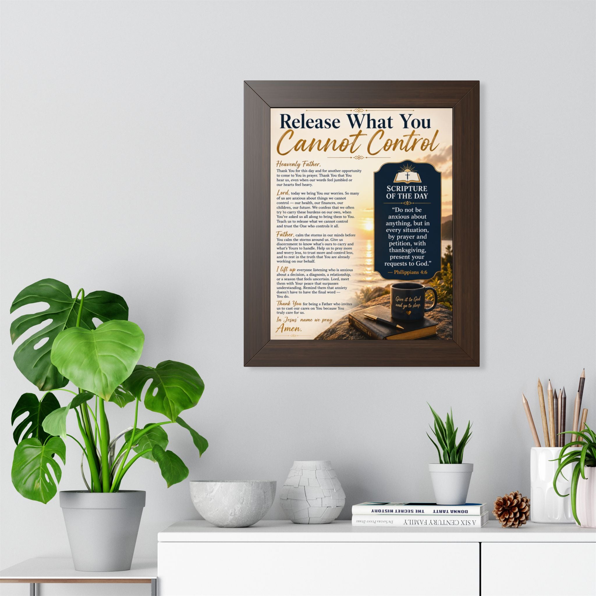 Framed Vertical Poster — "Release What You Cannot Control" Inspirational Scripture Wall Art