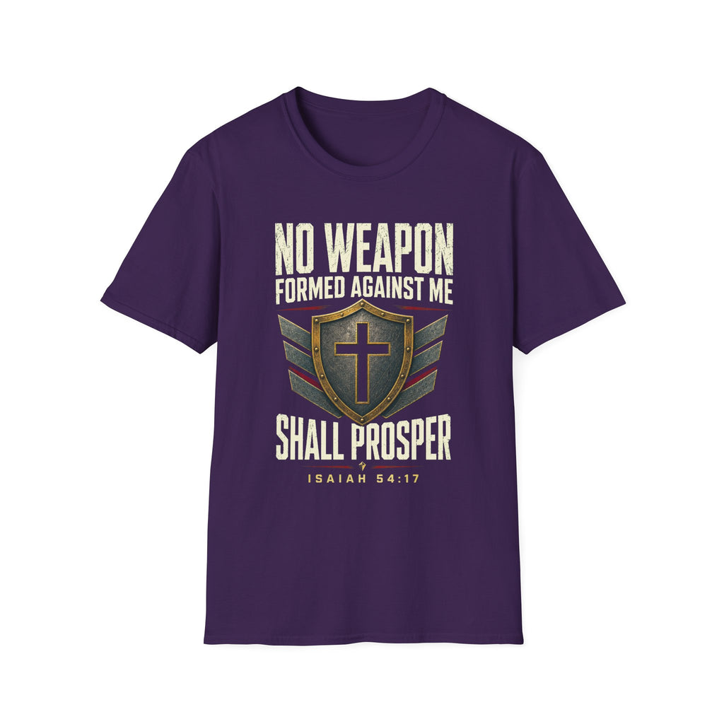 No Weapon Formed Against Me T‑Shirt — Isaiah 54:17 Christian Faith Graphic Tee