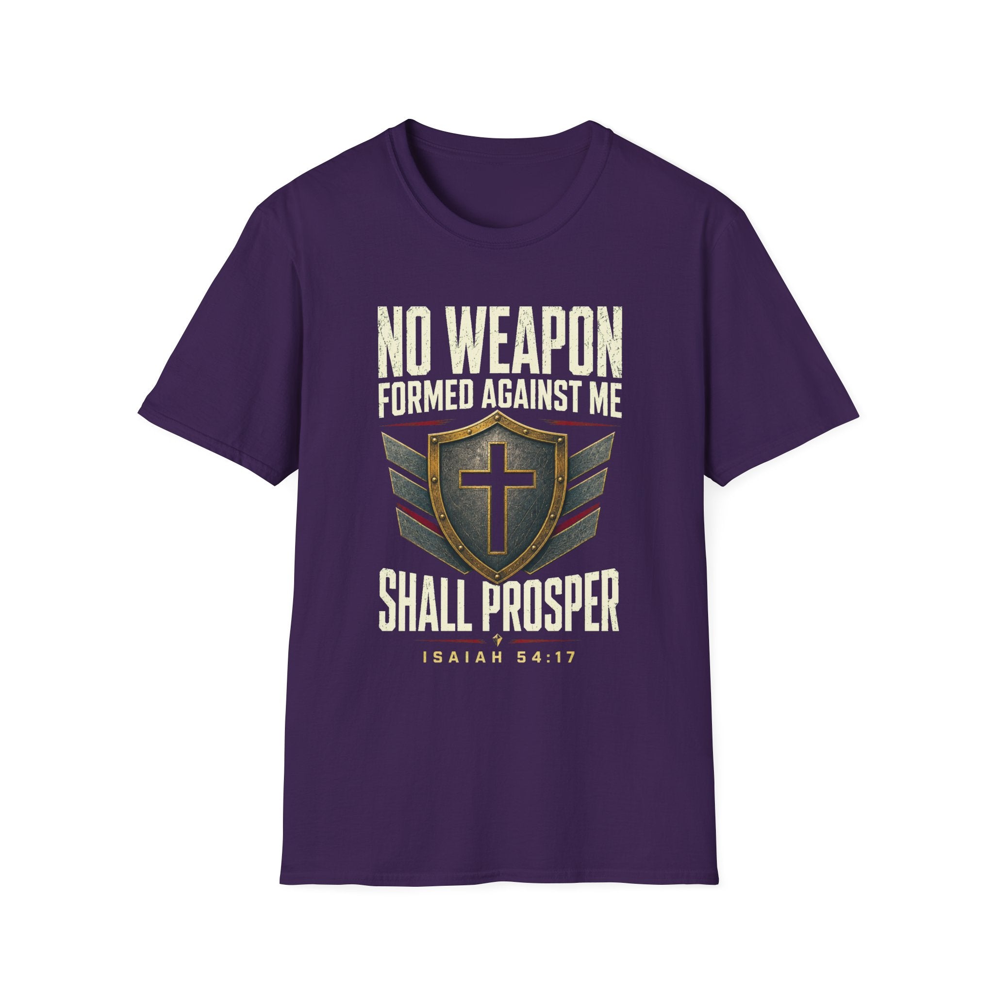 No Weapon Formed Against Me T‑Shirt — Isaiah 54:17 Christian Faith Graphic Tee