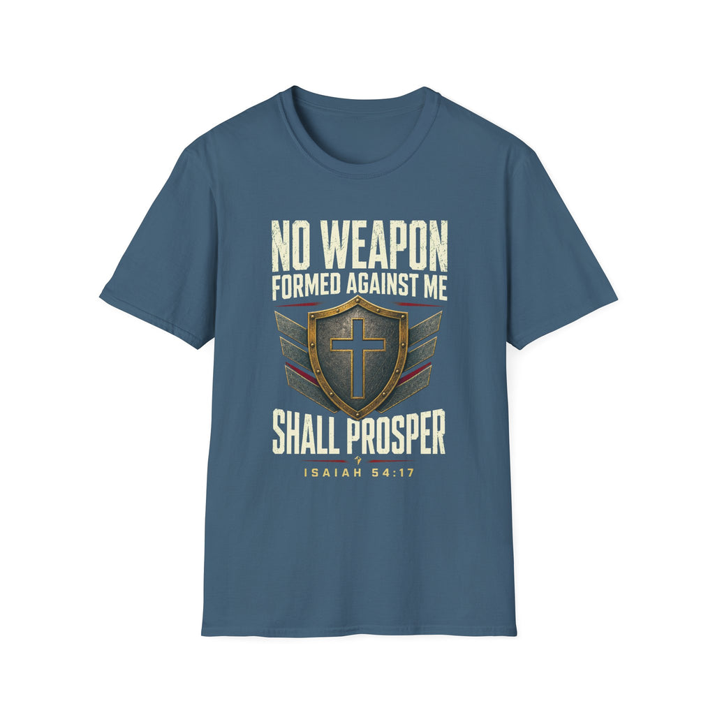 No Weapon Formed Against Me T‑Shirt — Isaiah 54:17 Christian Faith Graphic Tee