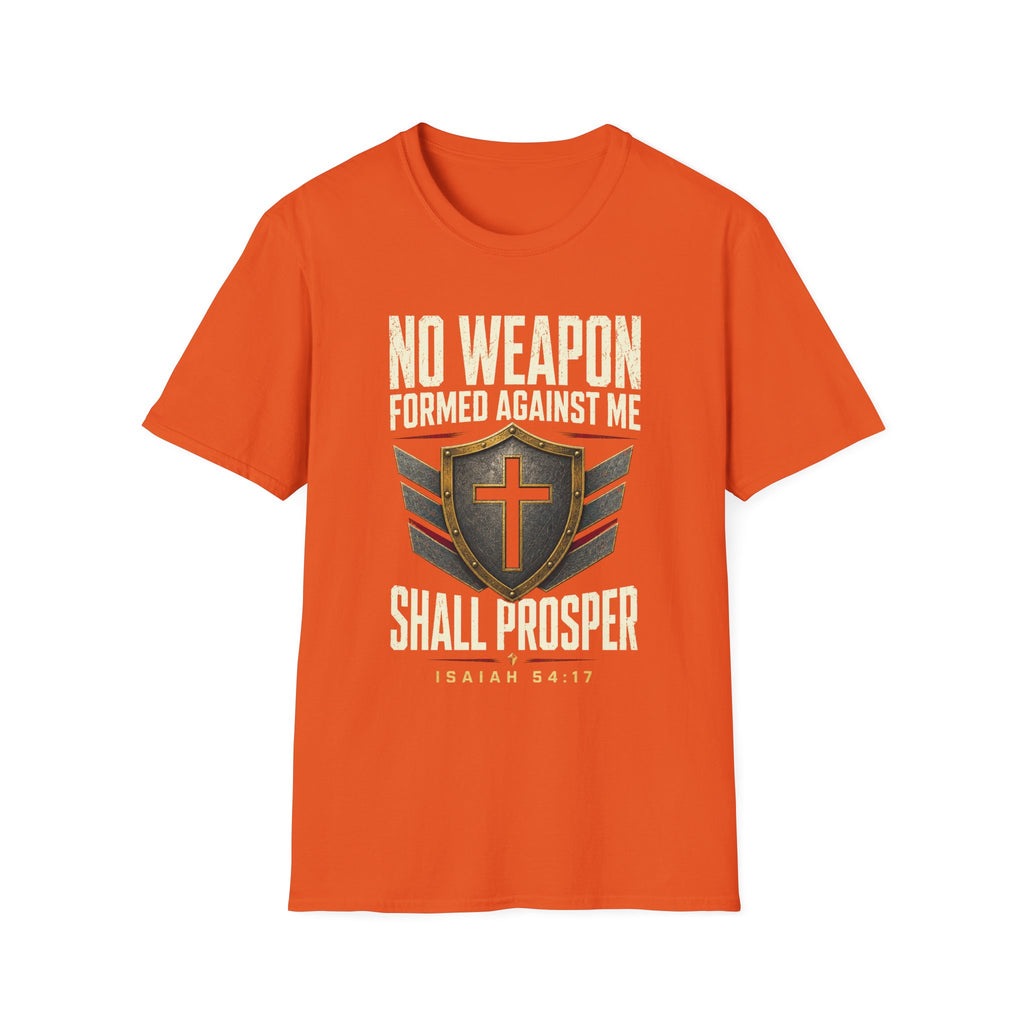 No Weapon Formed Against Me T‑Shirt — Isaiah 54:17 Christian Faith Graphic Tee