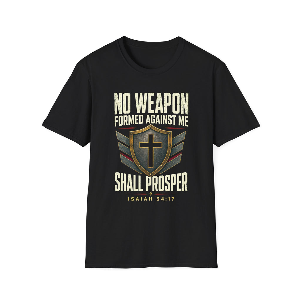 No Weapon Formed Against Me T‑Shirt — Isaiah 54:17 Christian Faith Graphic Tee