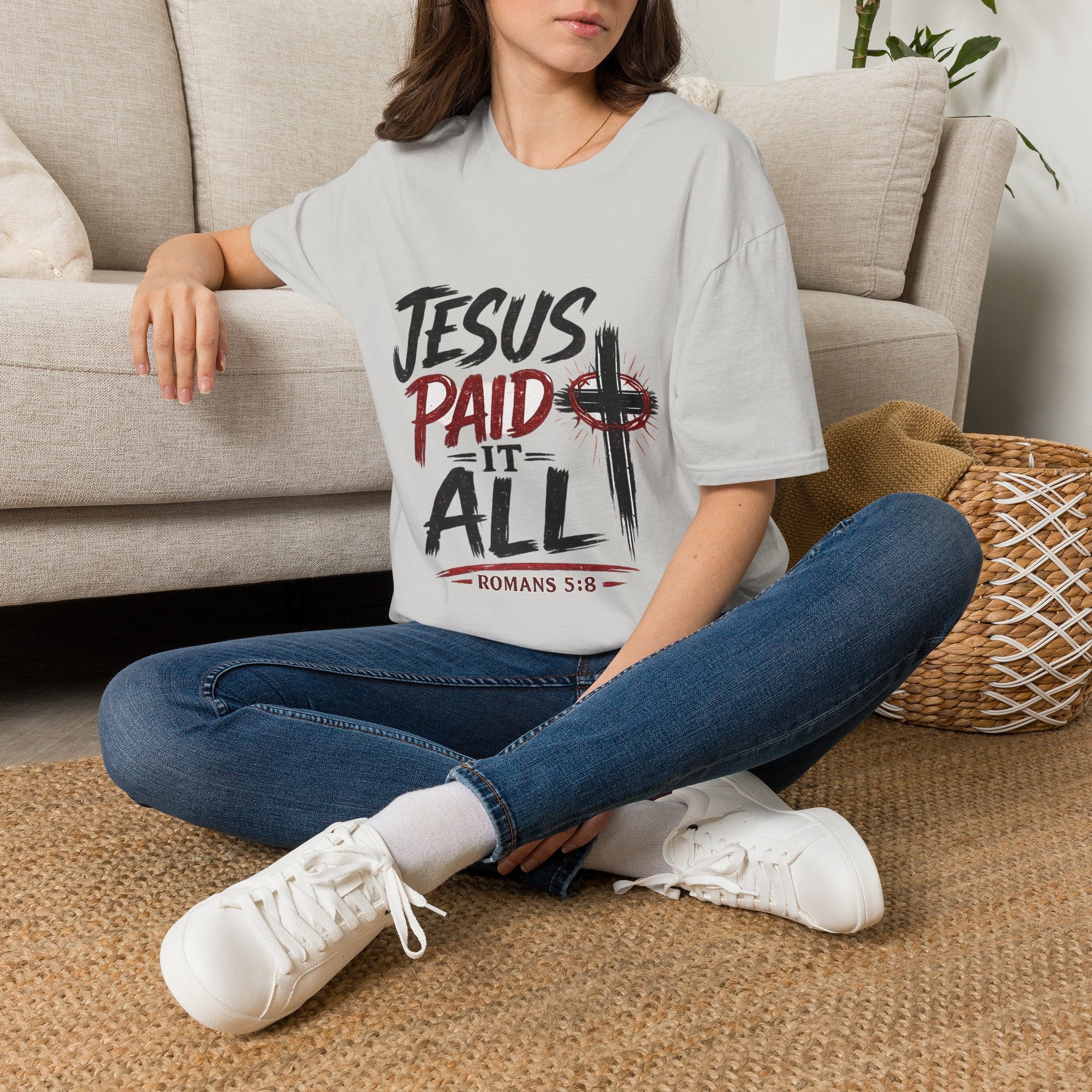 Jesus Paid It All T-Shirt — Christian Faith Cross Tee (Romans 5:8)