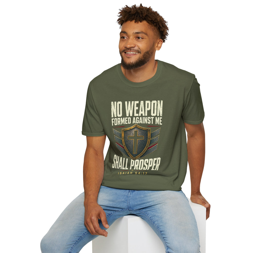 No Weapon Formed Against Me T‑Shirt — Isaiah 54:17 Christian Faith Graphic Tee