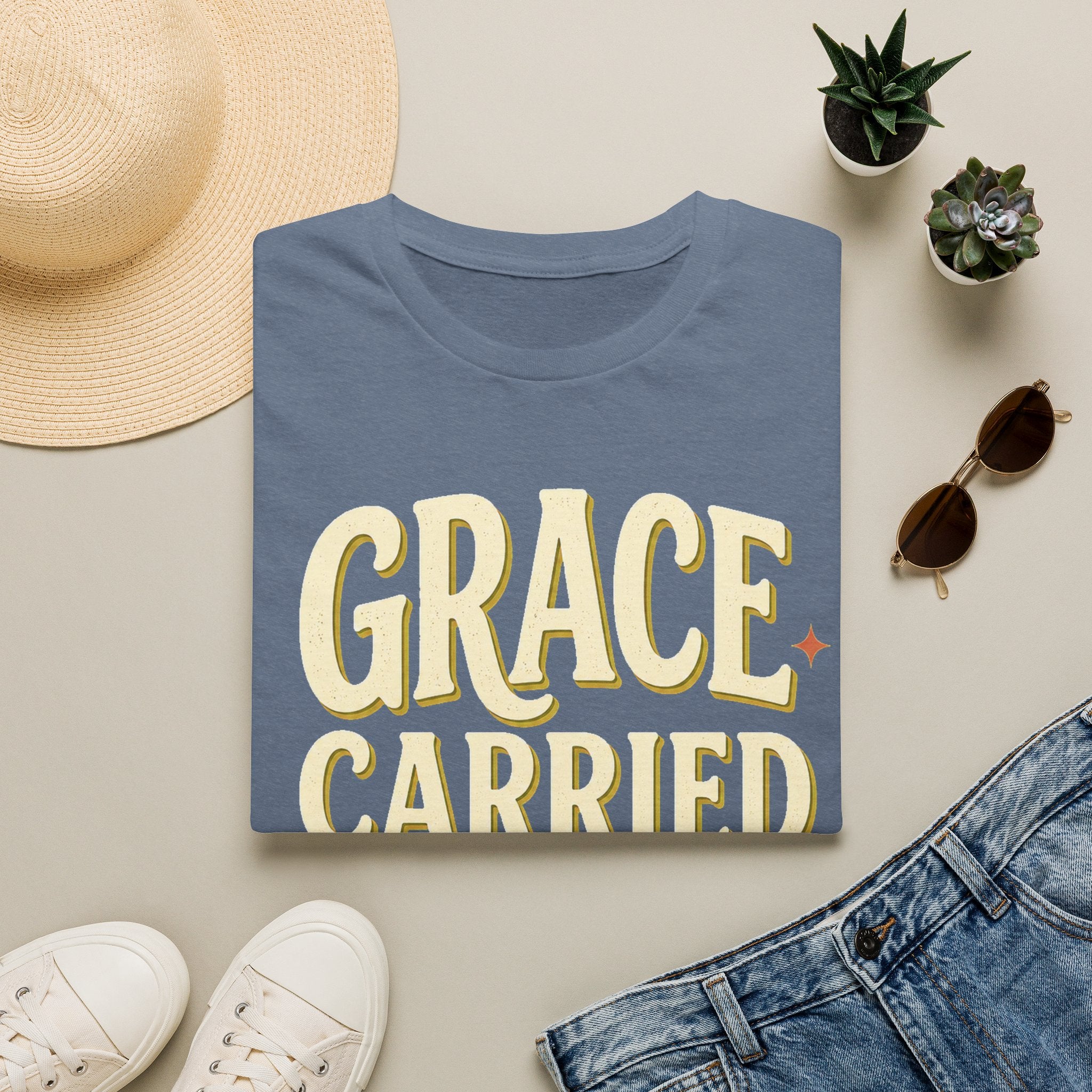 Grace Carried Me Here T-Shirt — Inspirational Christian Faith Tee (2 Corinthians 12:9)