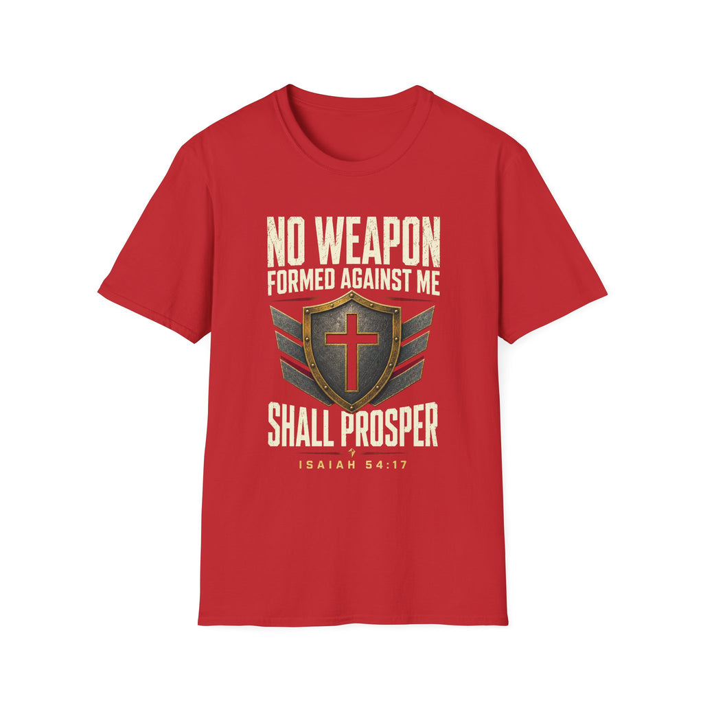 No Weapon Formed Against Me T‑Shirt — Isaiah 54:17 Christian Faith Graphic Tee