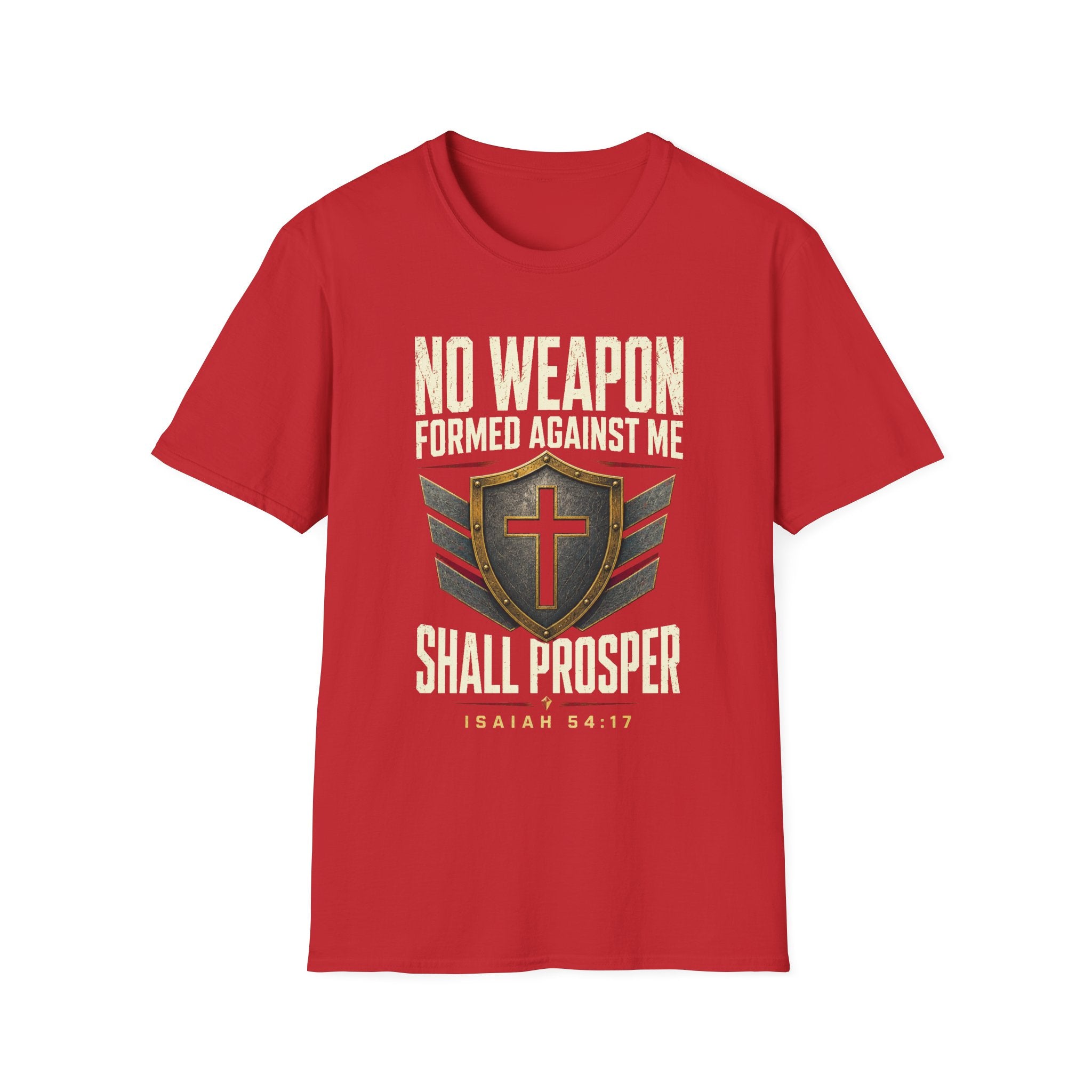 No Weapon Formed Against Me T‑Shirt — Isaiah 54:17 Christian Faith Graphic Tee