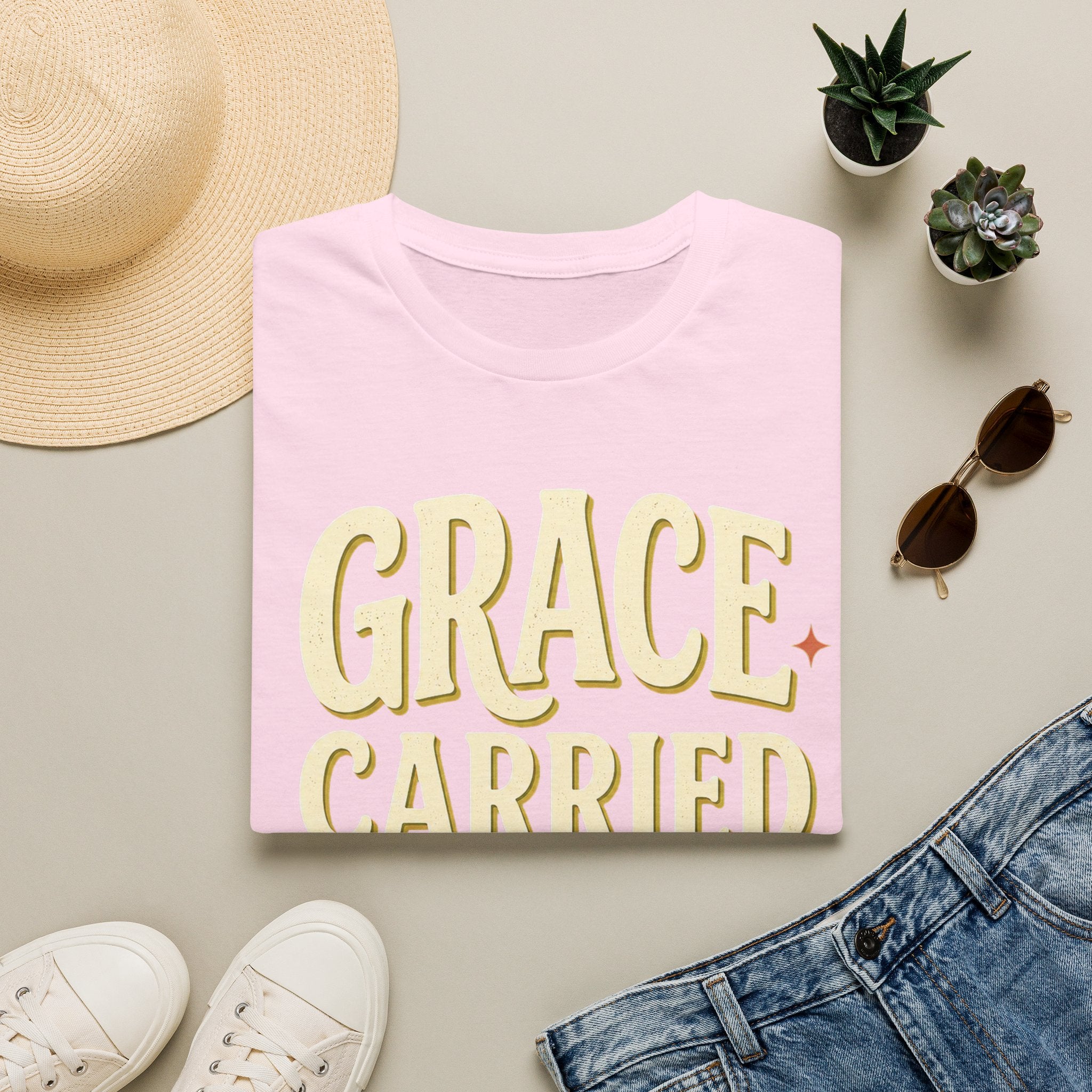 Grace Carried Me Here T-Shirt — Inspirational Christian Faith Tee (2 Corinthians 12:9)