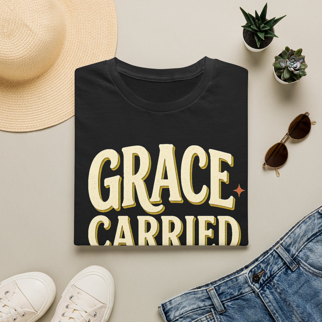 Grace Carried Me Here T-Shirt — Inspirational Christian Faith Tee (2 Corinthians 12:9)
