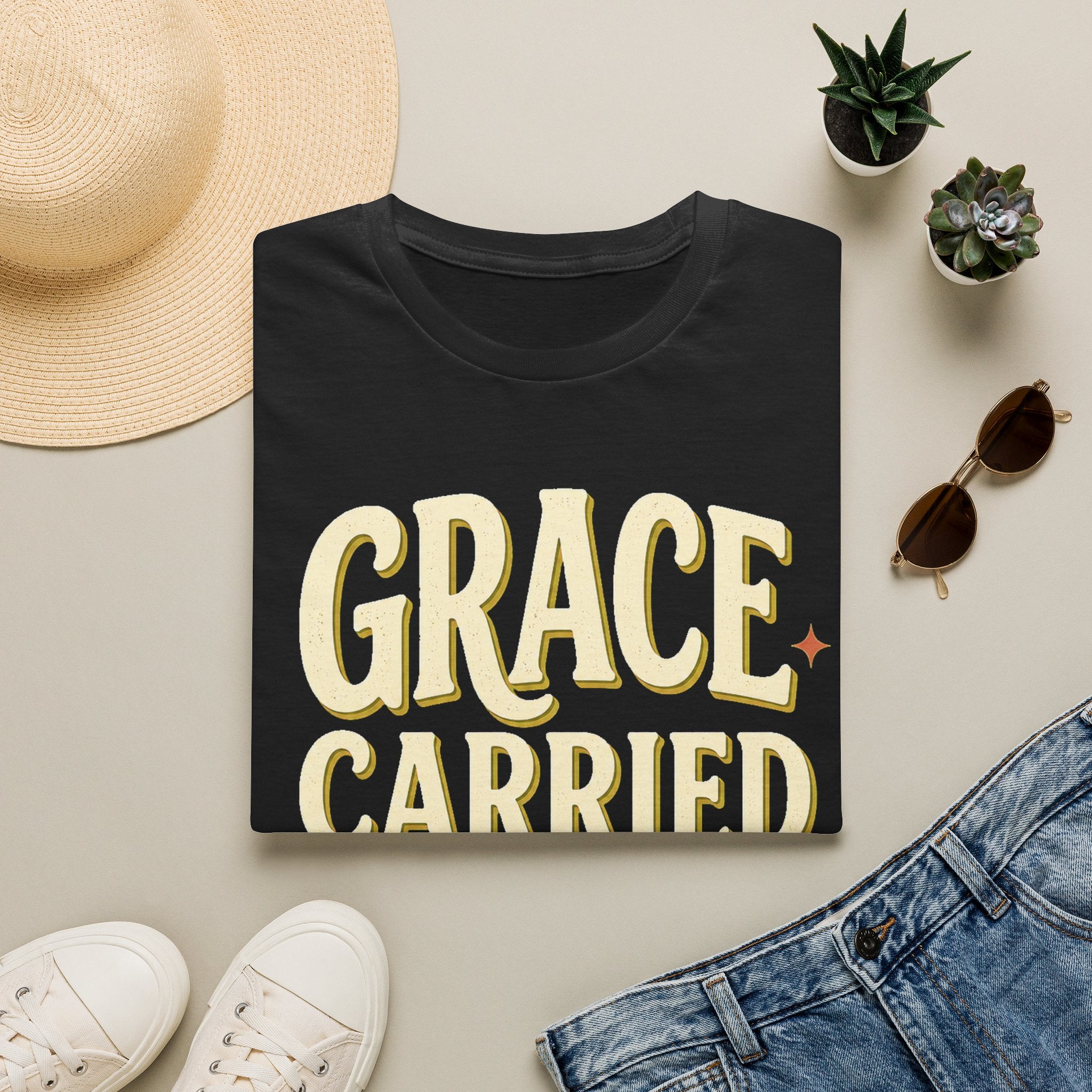Grace Carried Me Here T-Shirt — Inspirational Christian Faith Tee (2 Corinthians 12:9)