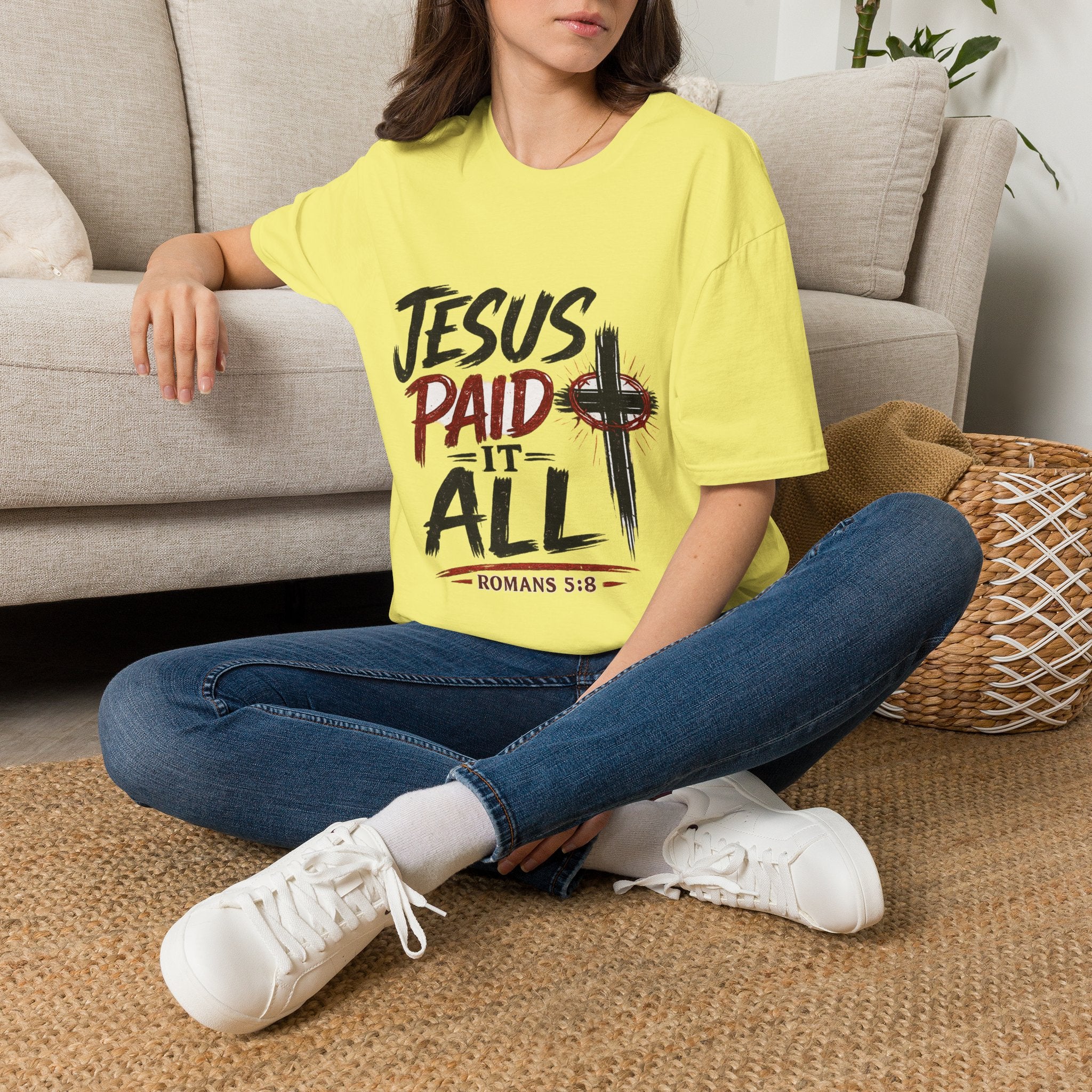 Jesus Paid It All T-Shirt — Christian Faith Cross Tee (Romans 5:8)