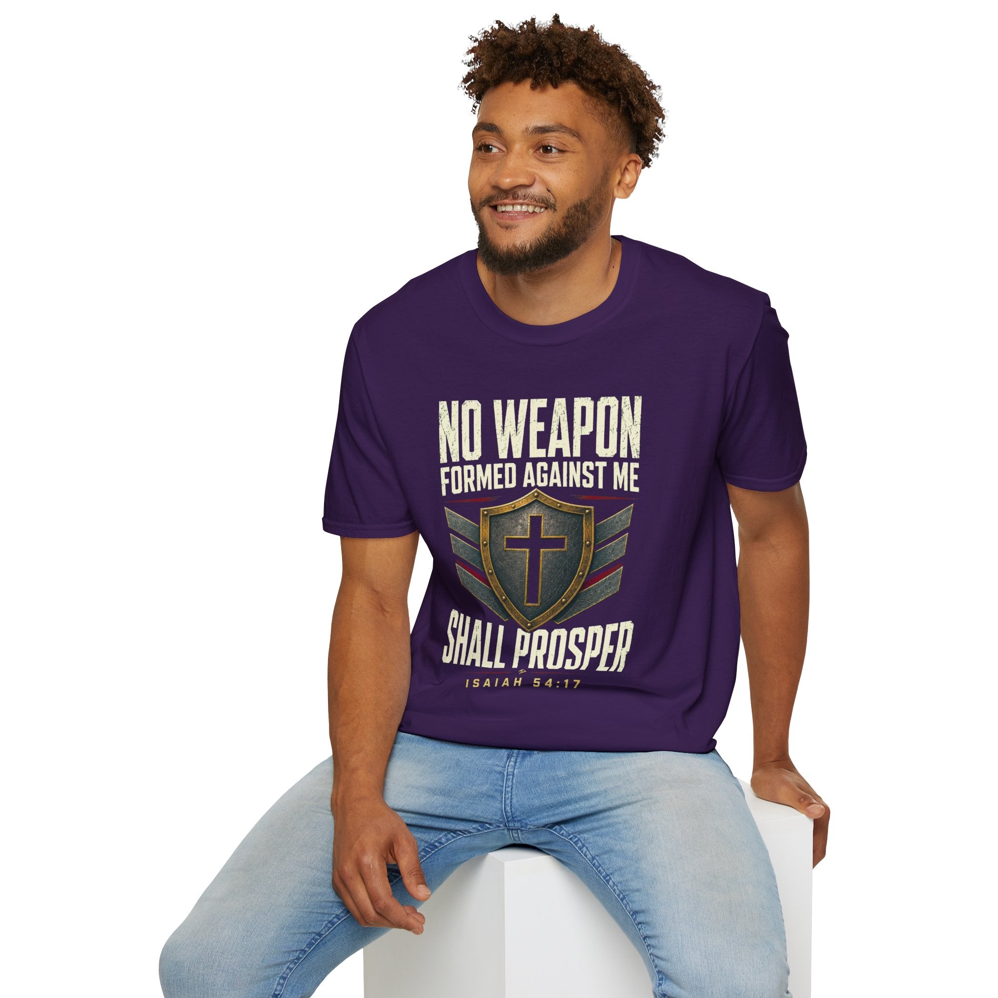 No Weapon Formed Against Me T‑Shirt — Isaiah 54:17 Christian Faith Graphic Tee