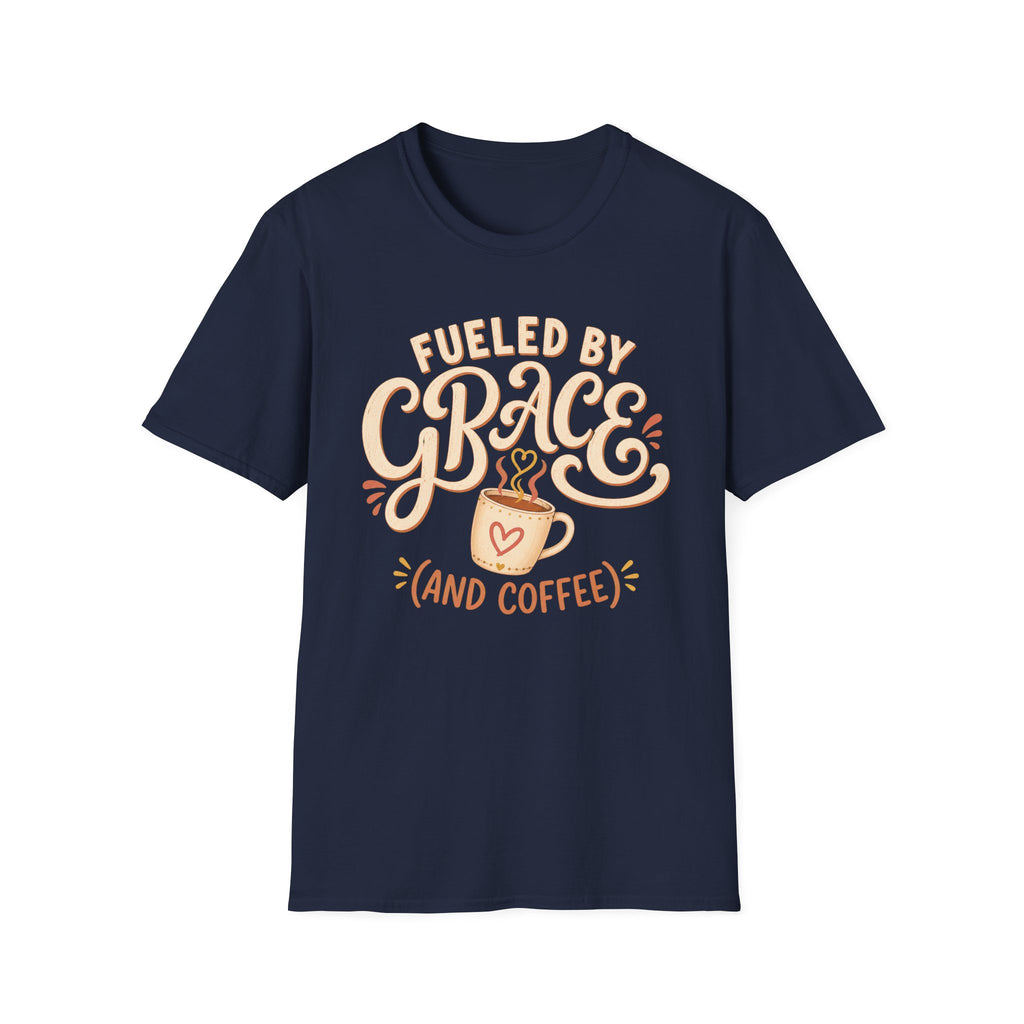 Fueled by Grace and Coffee T-Shirt — Inspirational Christian Coffee Tee