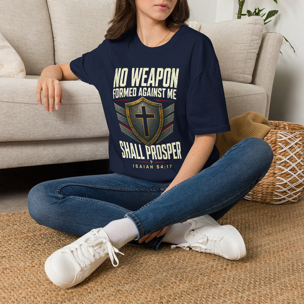 No Weapon Formed Against Me T‑Shirt — Isaiah 54:17 Christian Faith Graphic Tee