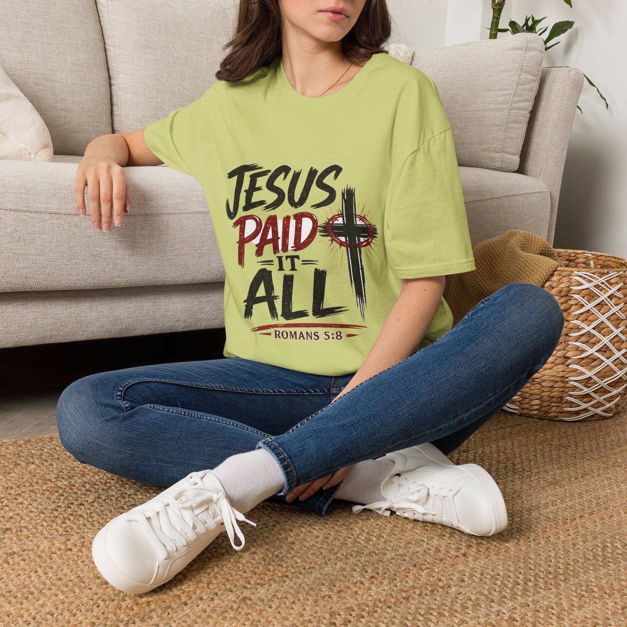 Jesus Paid It All T-Shirt — Christian Faith Cross Tee (Romans 5:8)