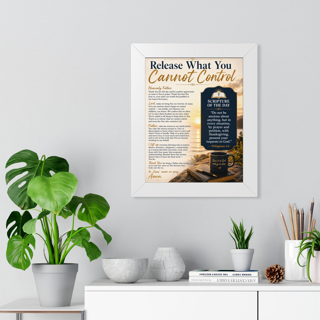 Framed Vertical Poster — "Release What You Cannot Control" Inspirational Scripture Wall Art