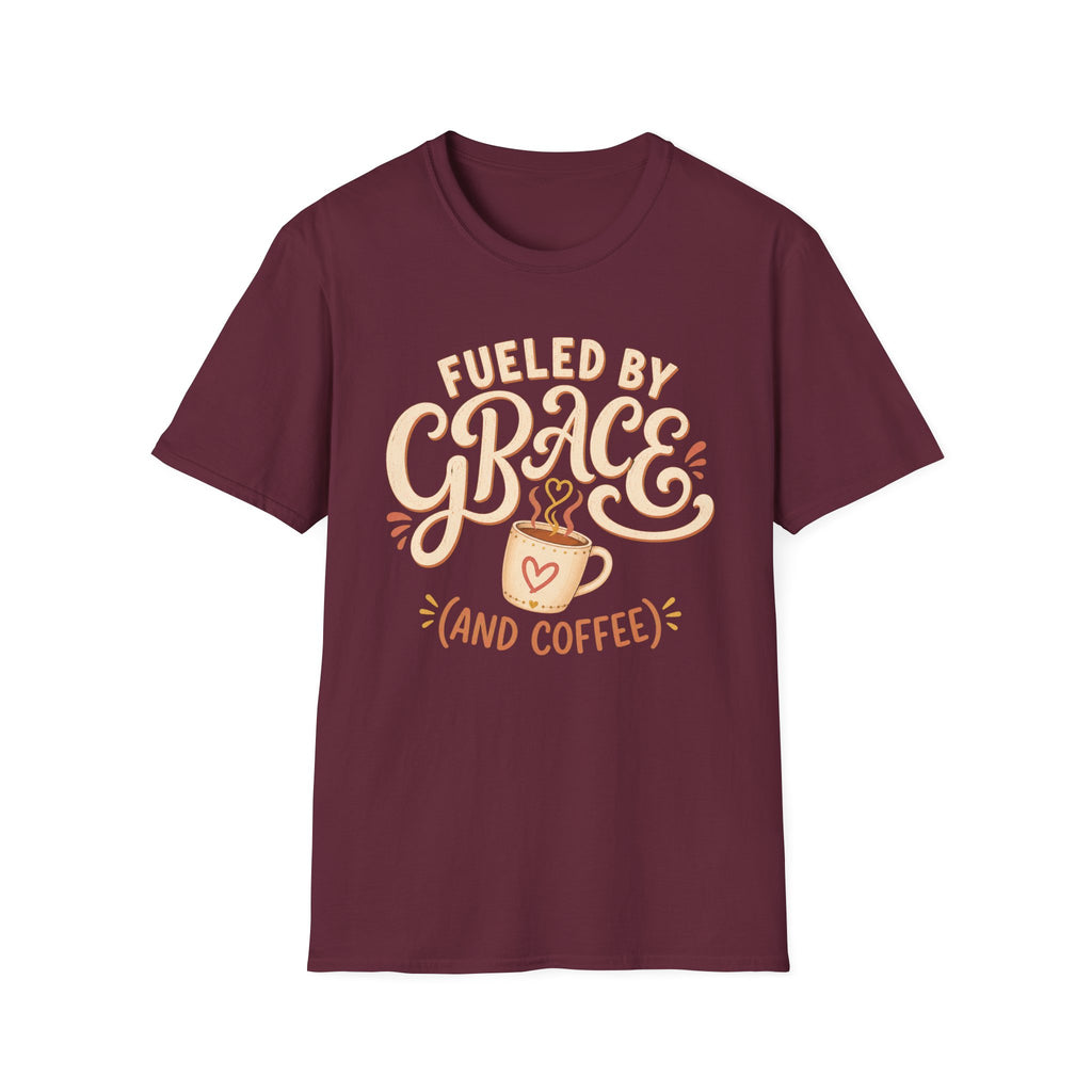 Fueled by Grace and Coffee T-Shirt — Inspirational Christian Coffee Tee