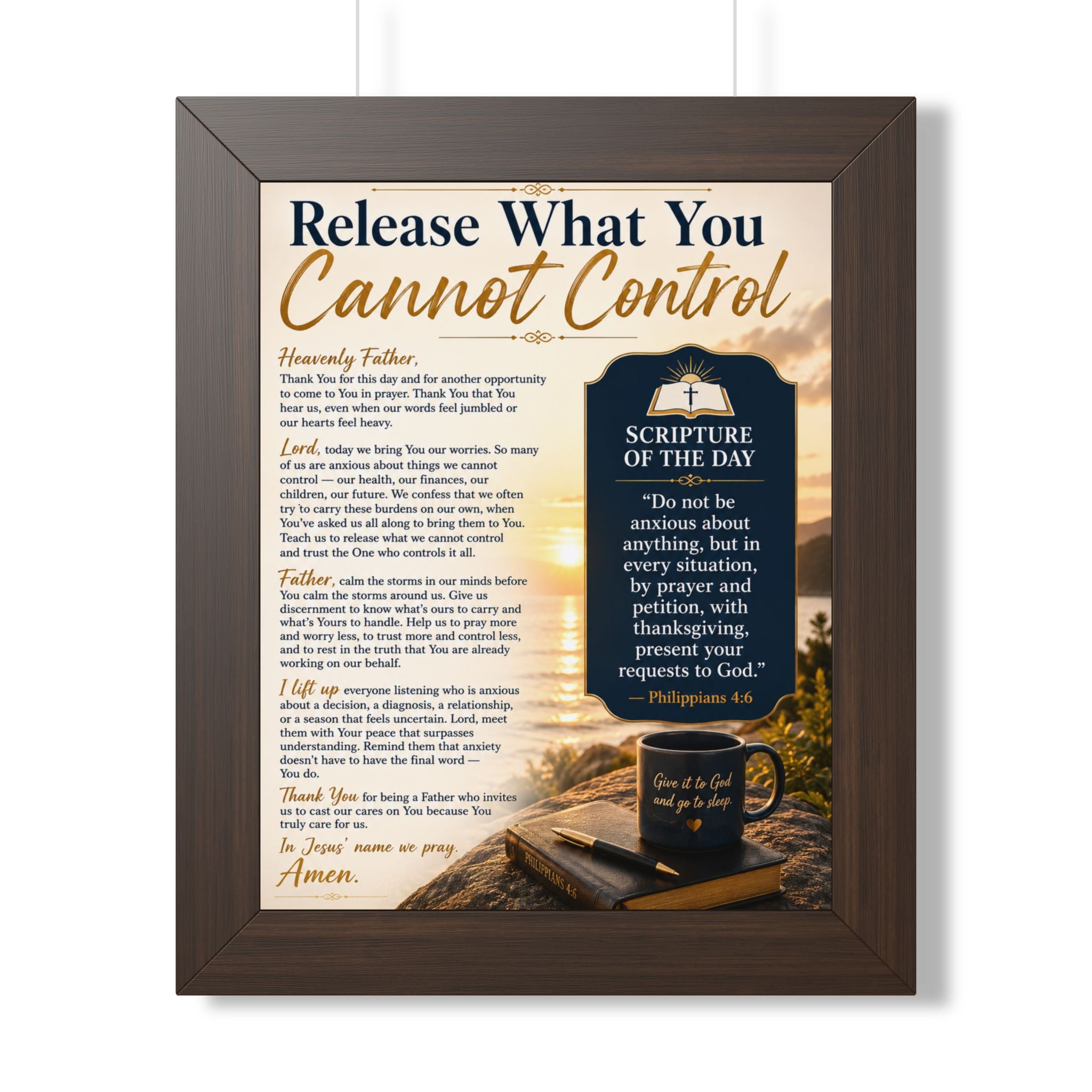 Framed Vertical Poster — "Release What You Cannot Control" Inspirational Scripture Wall Art