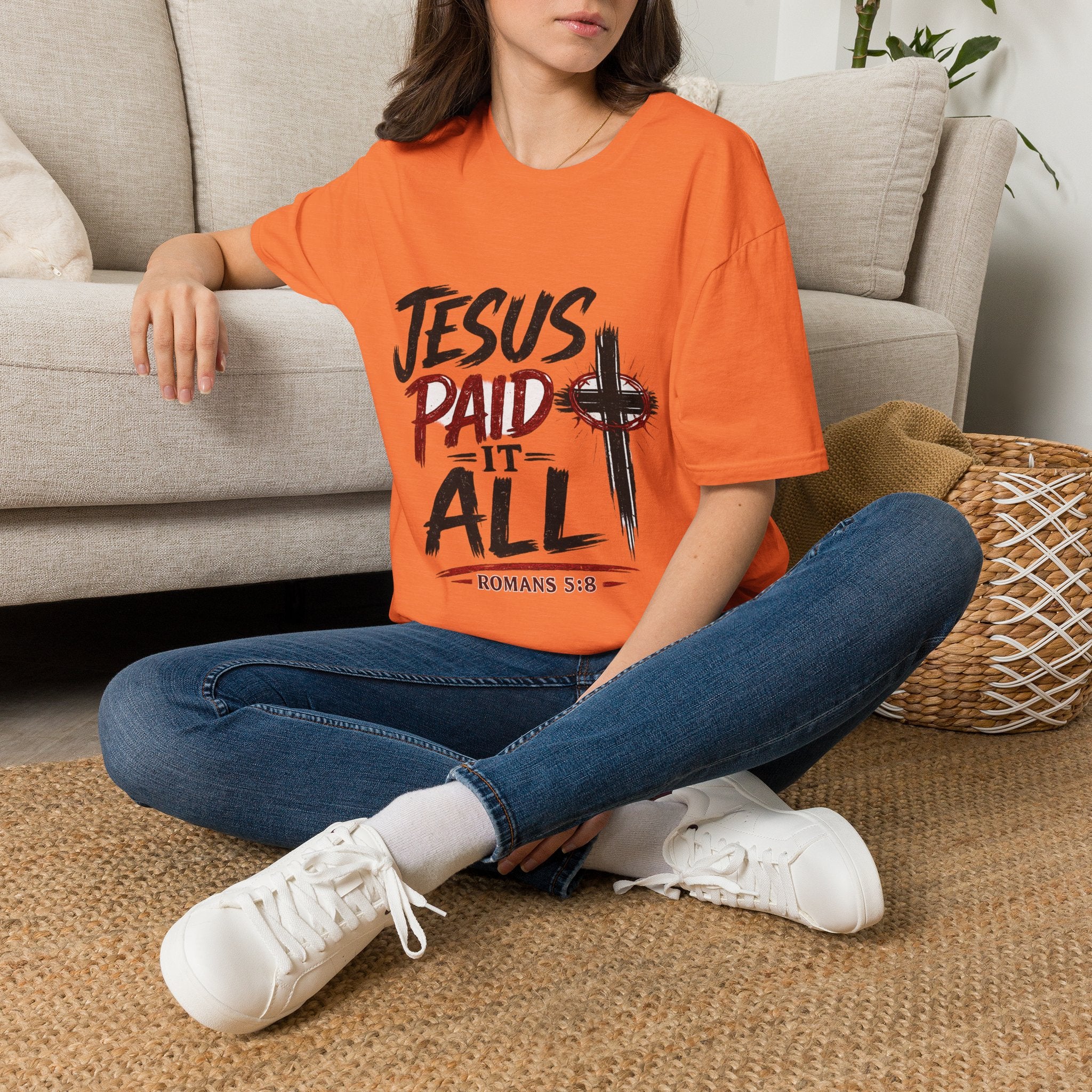 Jesus Paid It All T-Shirt — Christian Faith Cross Tee (Romans 5:8)
