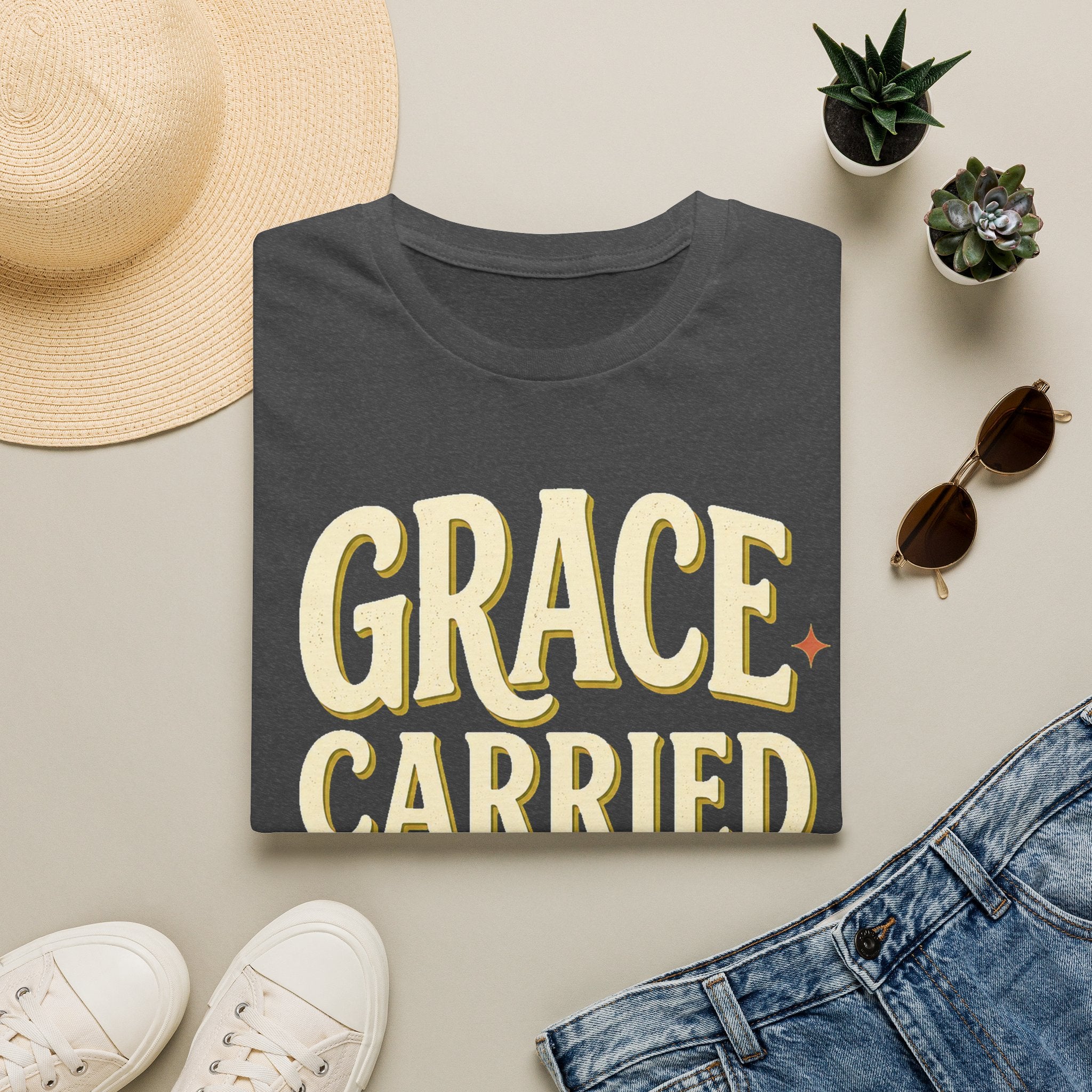 Grace Carried Me Here T-Shirt — Inspirational Christian Faith Tee (2 Corinthians 12:9)
