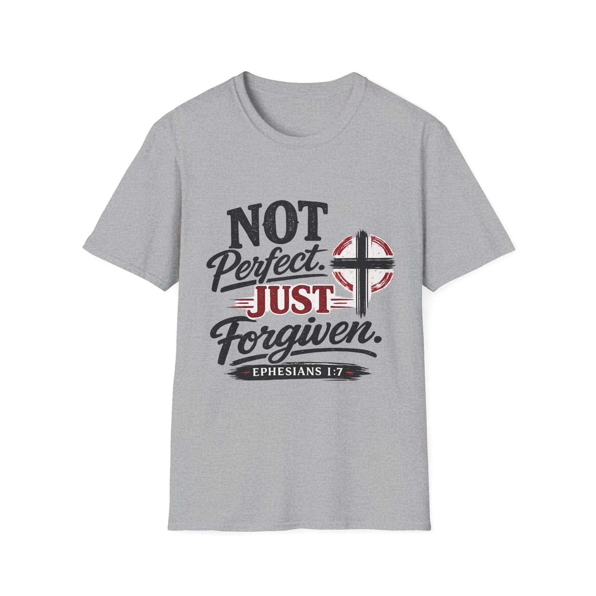 Not Perfect, Just Forgiven T-Shirt — Christian Faith Cross Tee (Ephesians 1:7)