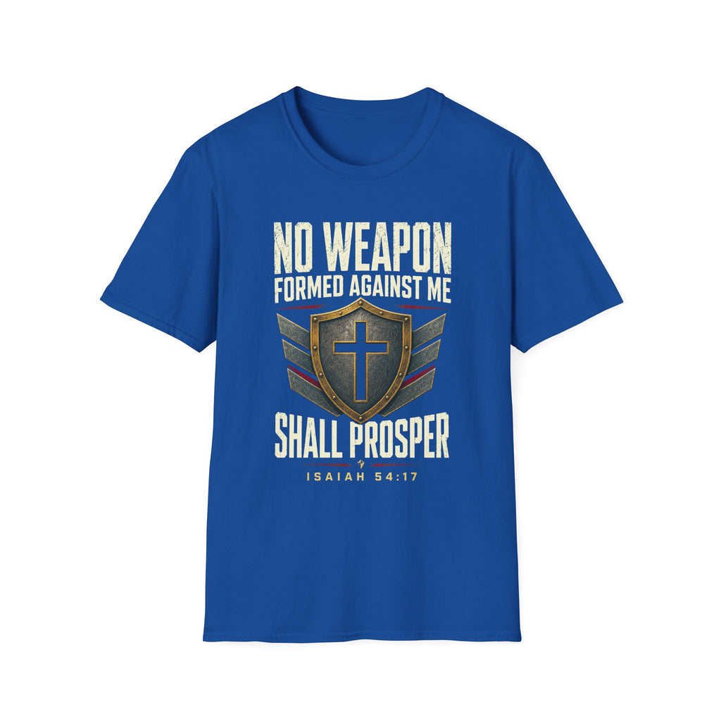 No Weapon Formed Against Me T‑Shirt — Isaiah 54:17 Christian Faith Graphic Tee