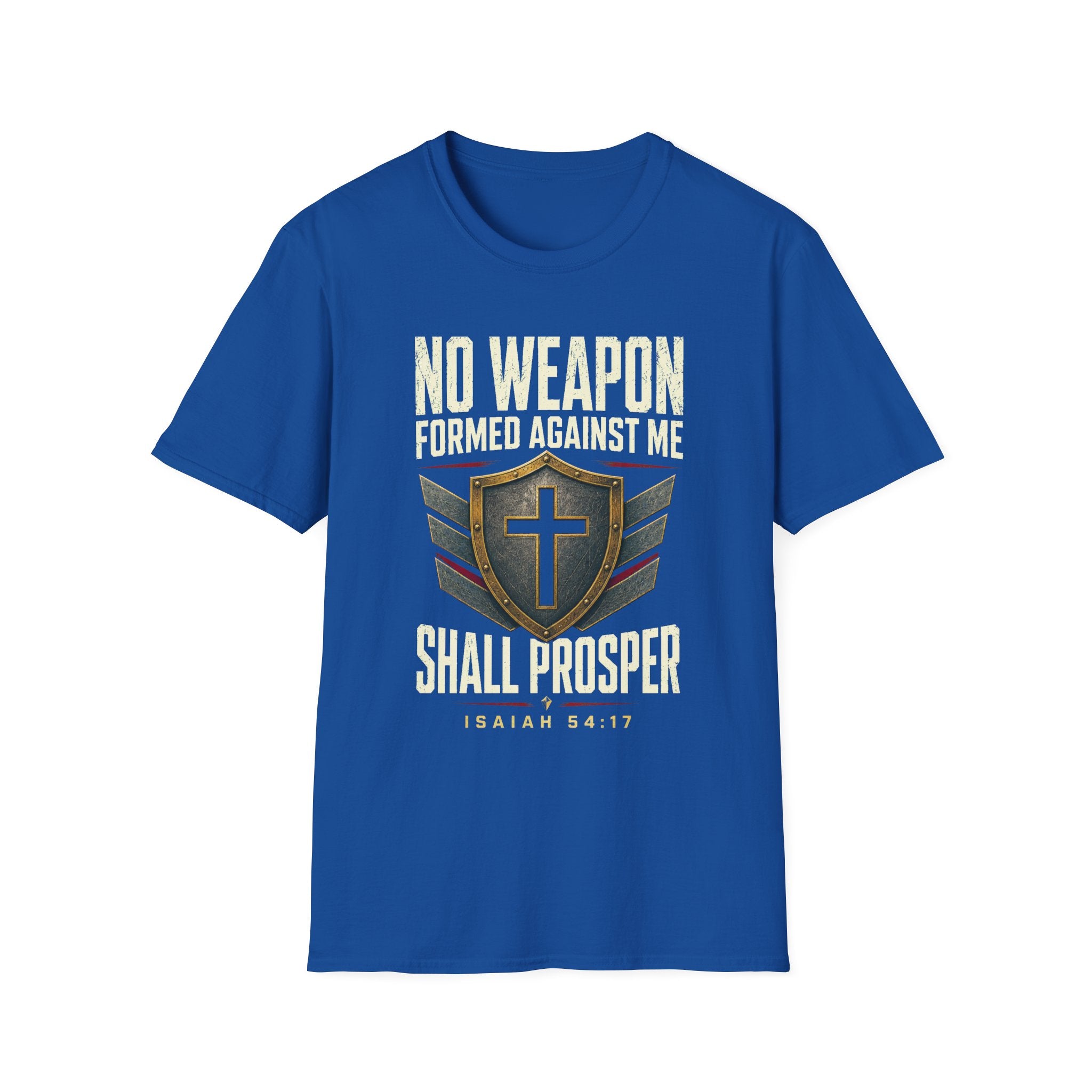 No Weapon Formed Against Me T‑Shirt — Isaiah 54:17 Christian Faith Graphic Tee