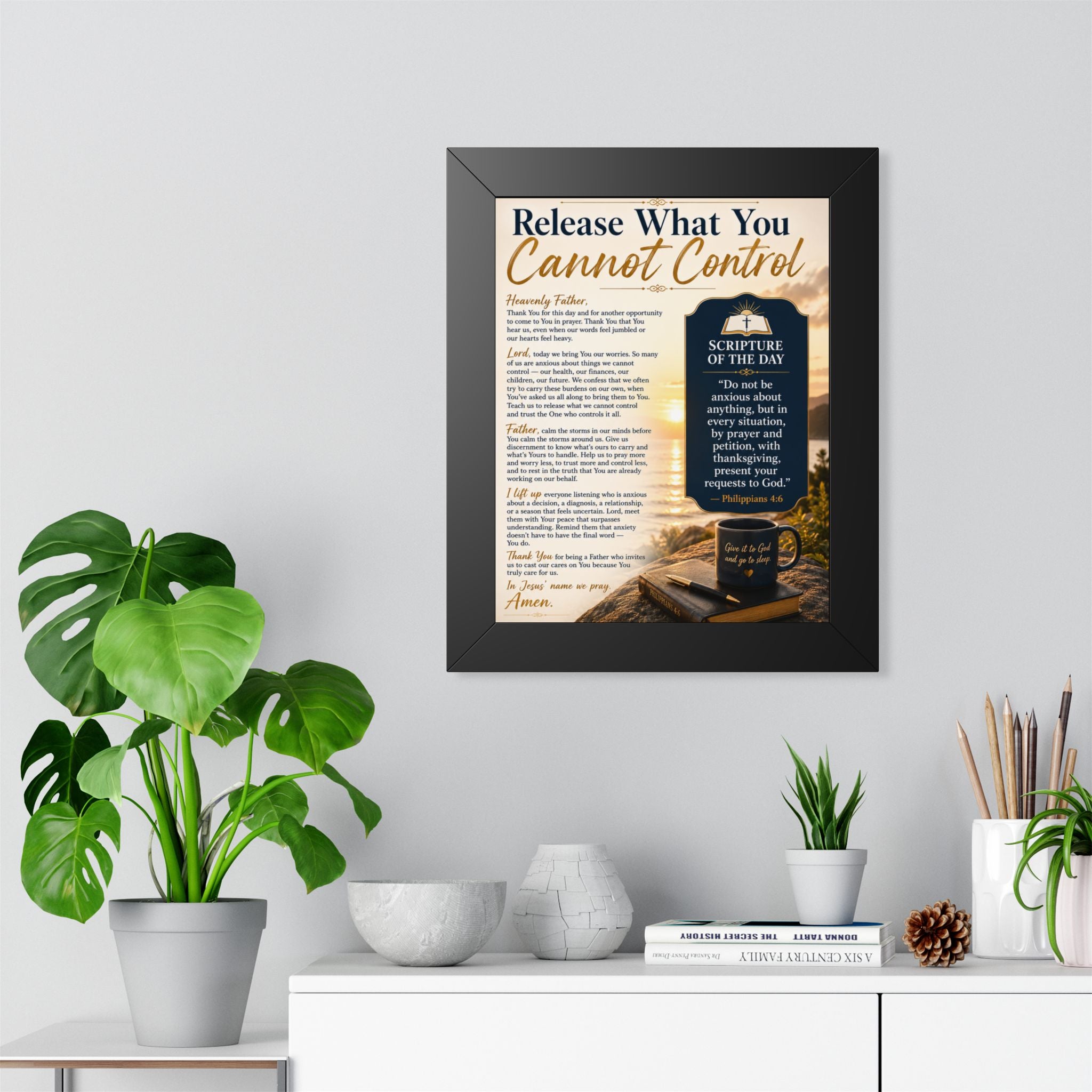 Framed Vertical Poster — "Release What You Cannot Control" Inspirational Scripture Wall Art