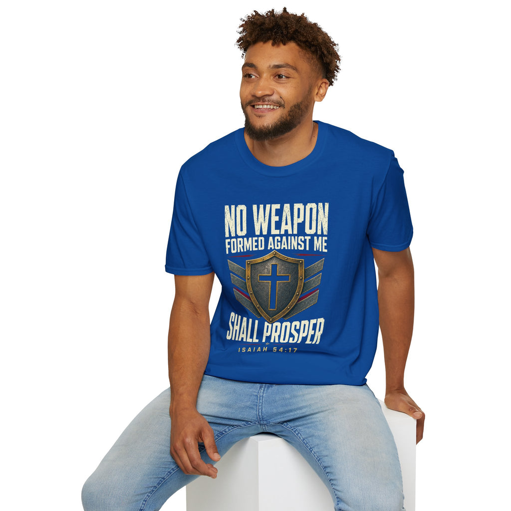 No Weapon Formed Against Me T‑Shirt — Isaiah 54:17 Christian Faith Graphic Tee