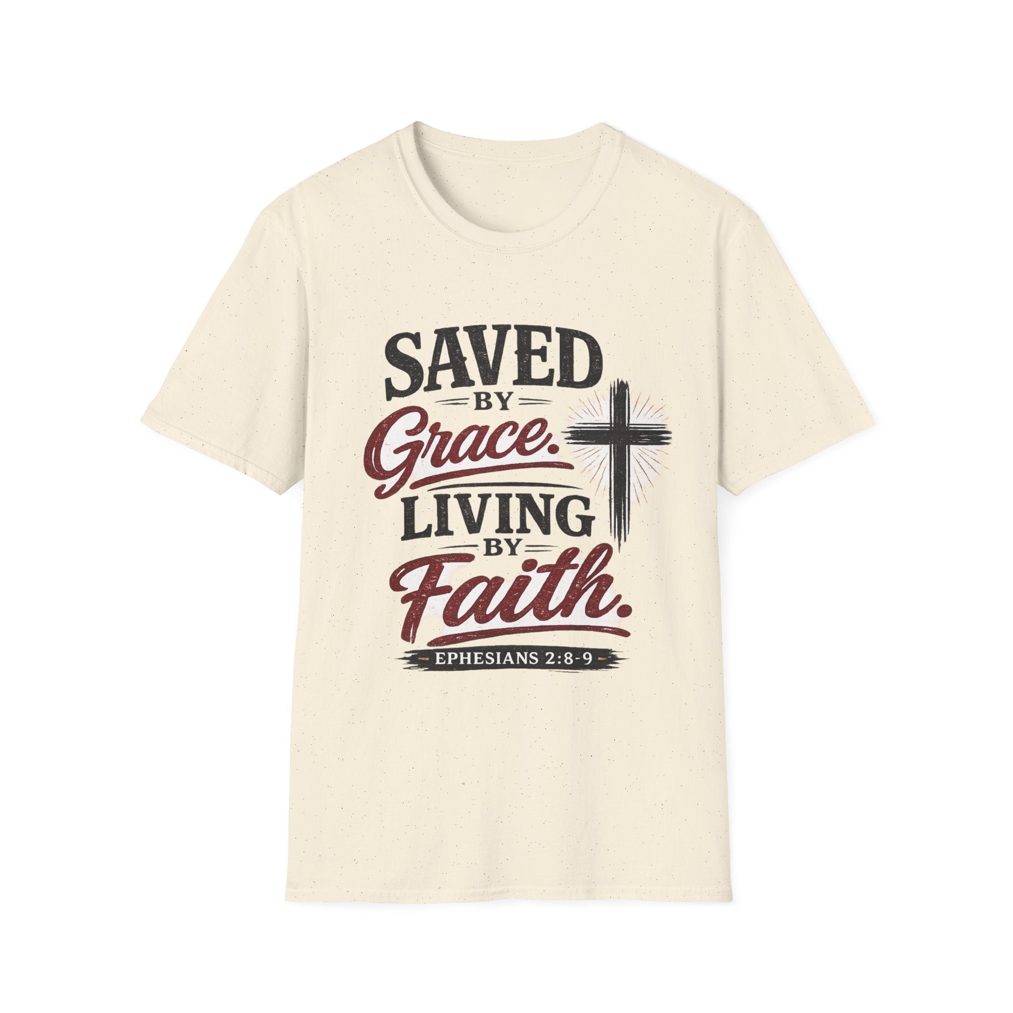Saved by Grace Living by Faith T-Shirt — Christian Faith Cross Tee