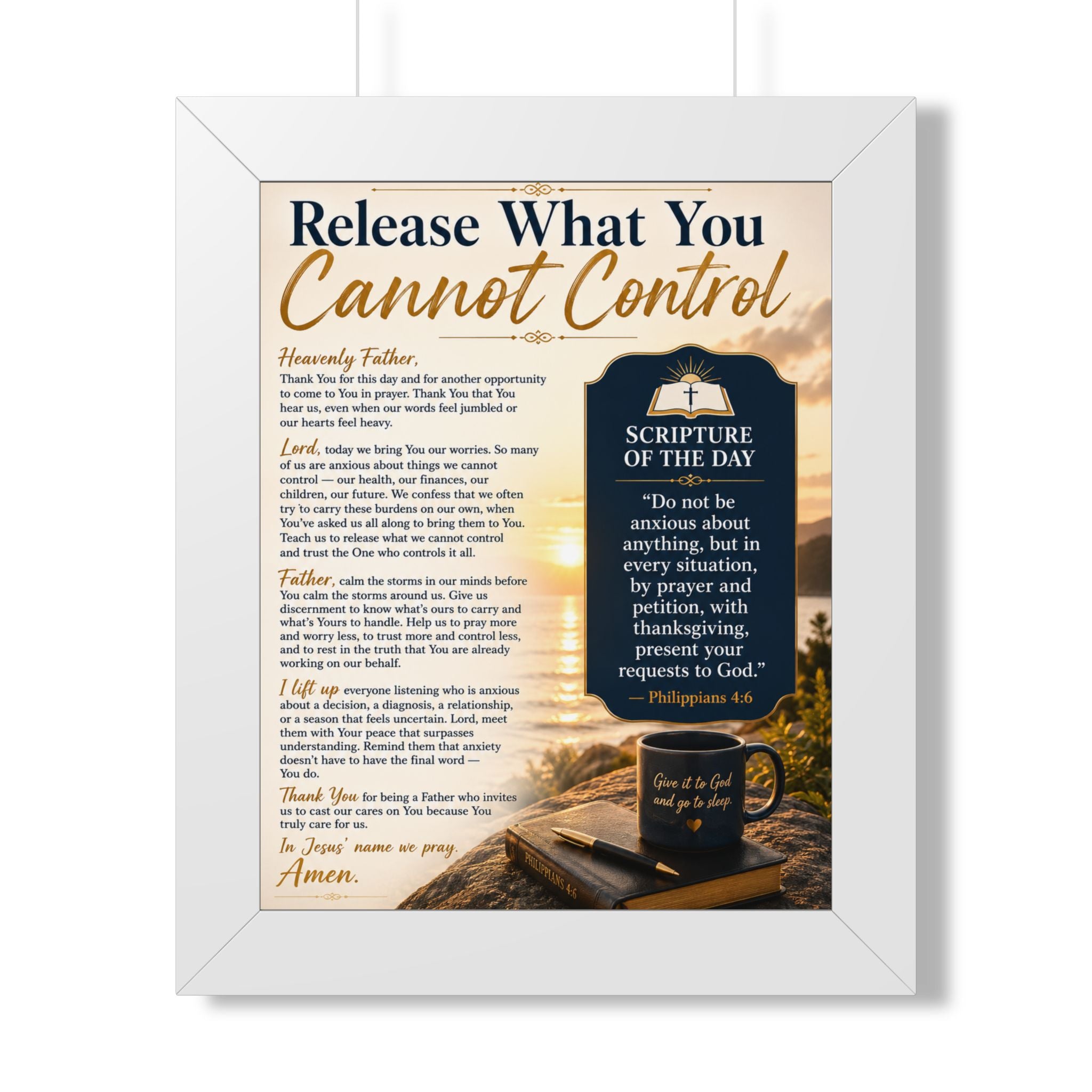 Framed Vertical Poster — "Release What You Cannot Control" Inspirational Scripture Wall Art