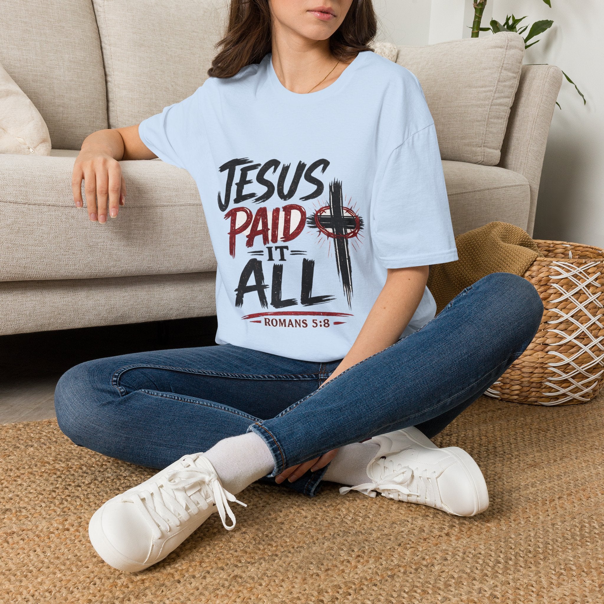 Jesus Paid It All T-Shirt — Christian Faith Cross Tee (Romans 5:8)