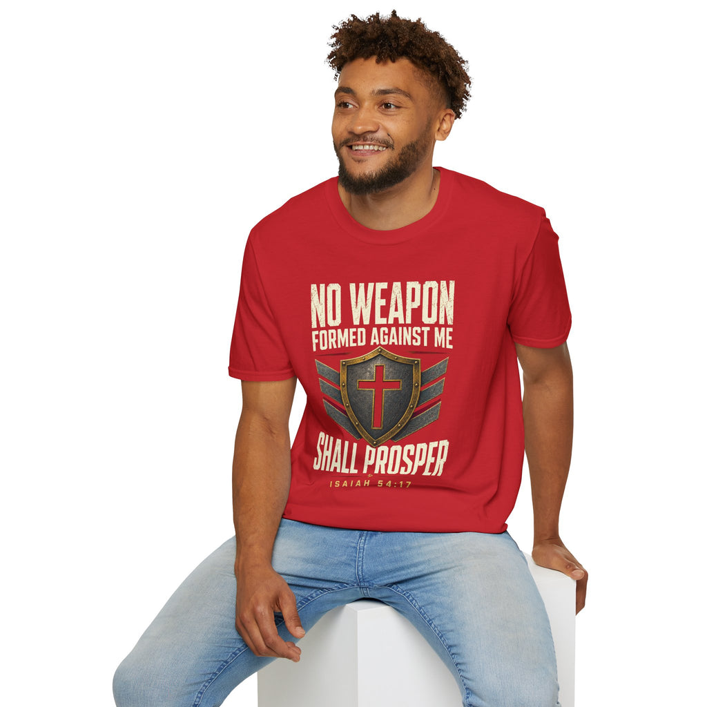 No Weapon Formed Against Me T‑Shirt — Isaiah 54:17 Christian Faith Graphic Tee