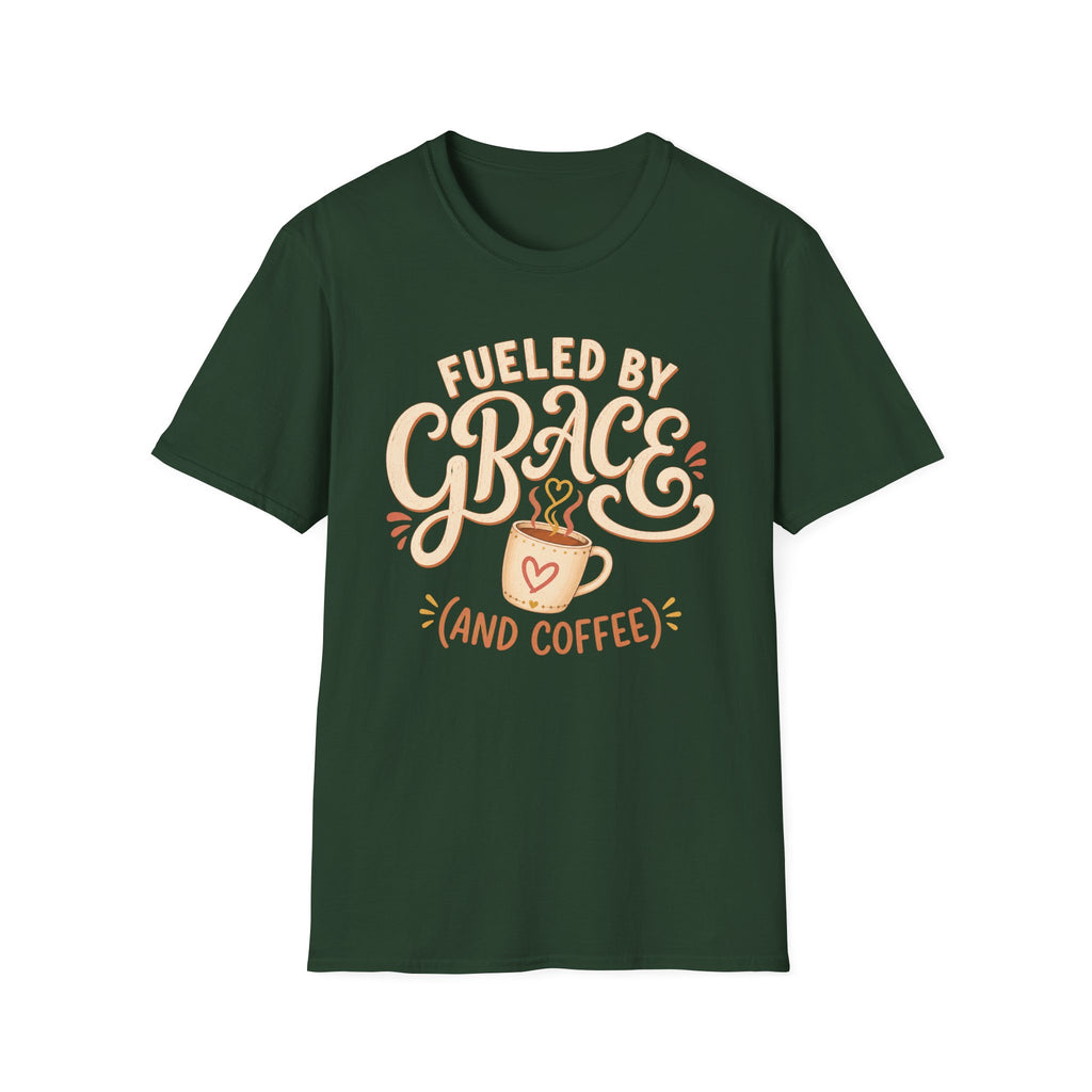 Fueled by Grace and Coffee T-Shirt — Inspirational Christian Coffee Tee