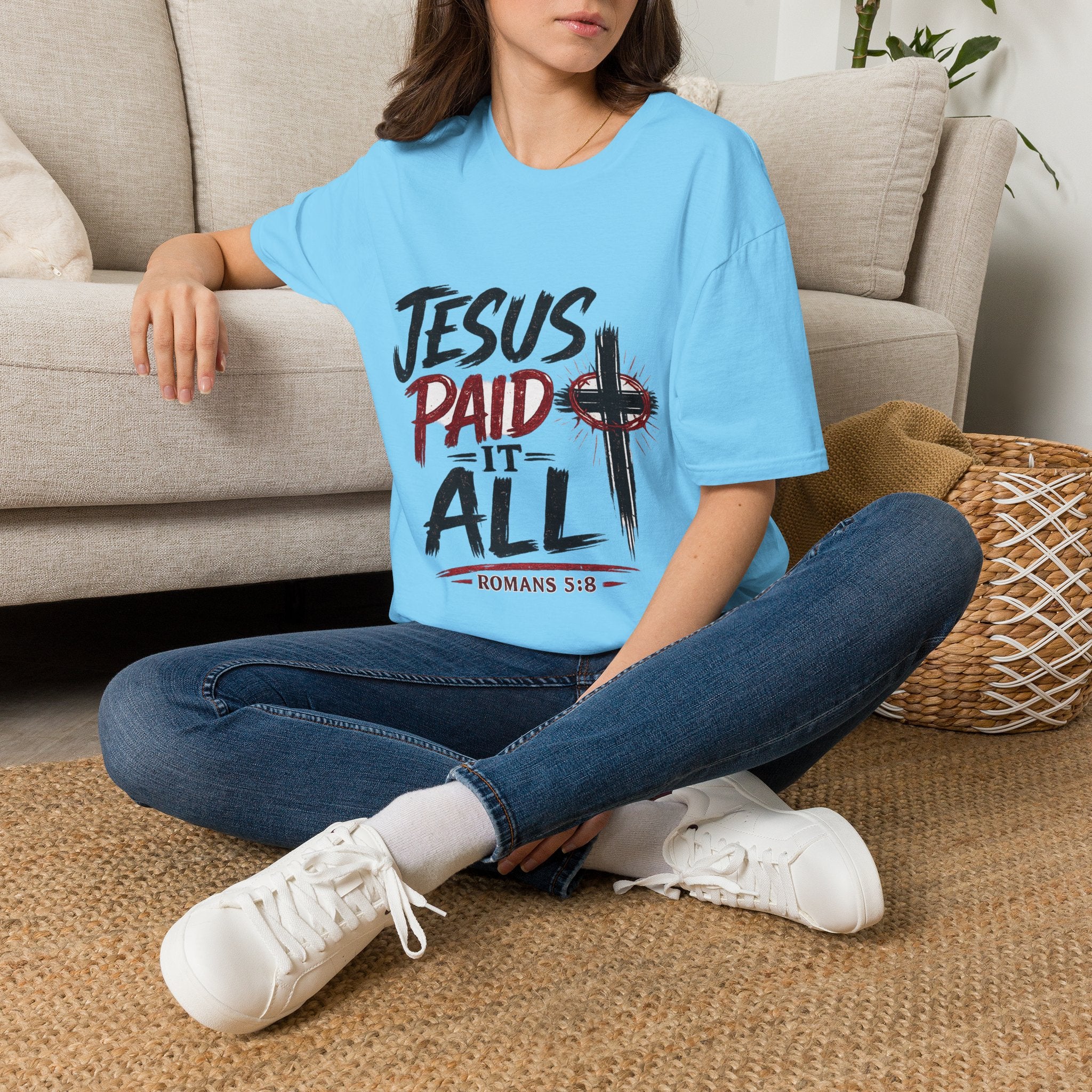 Jesus Paid It All T-Shirt — Christian Faith Cross Tee (Romans 5:8)