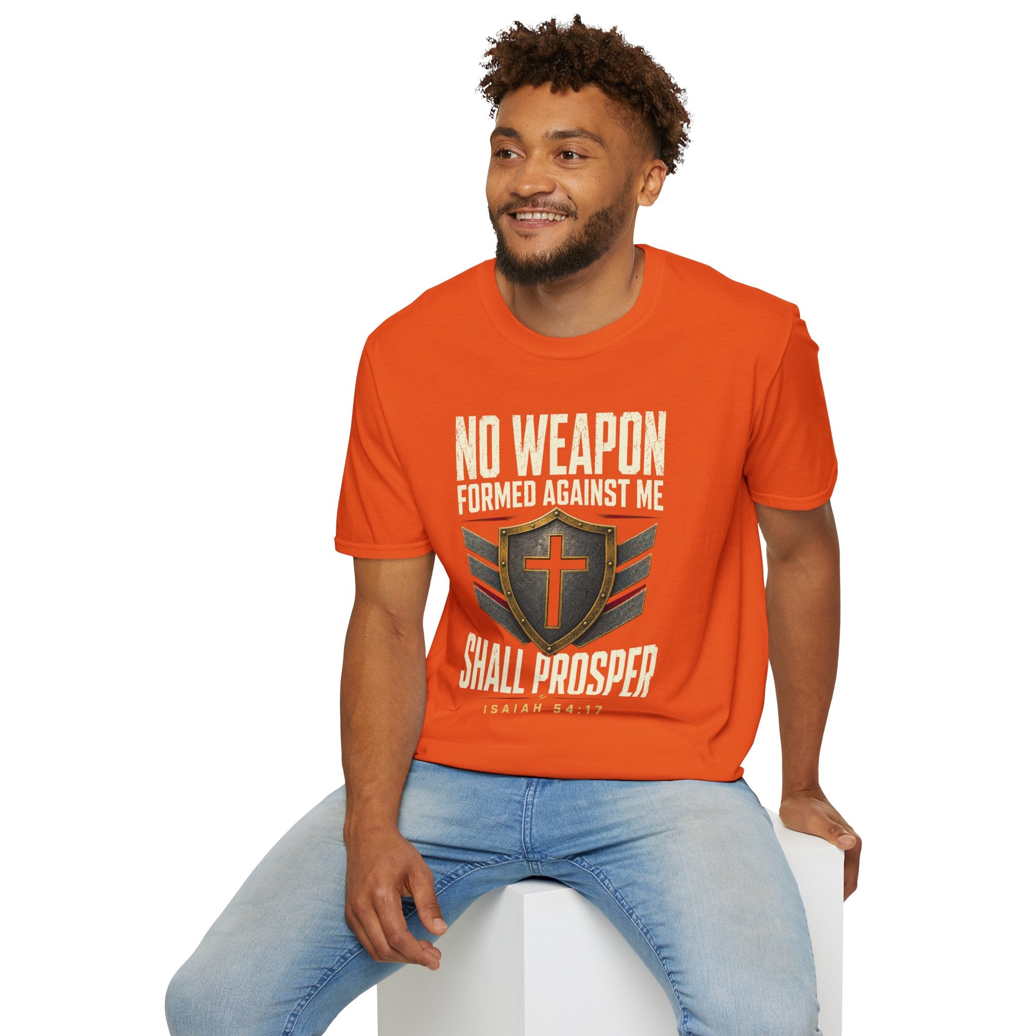 No Weapon Formed Against Me T‑Shirt — Isaiah 54:17 Christian Faith Graphic Tee