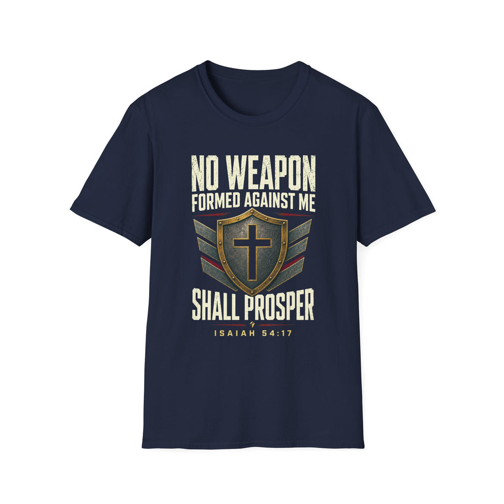 No Weapon Formed Against Me T‑Shirt — Isaiah 54:17 Christian Faith Graphic Tee