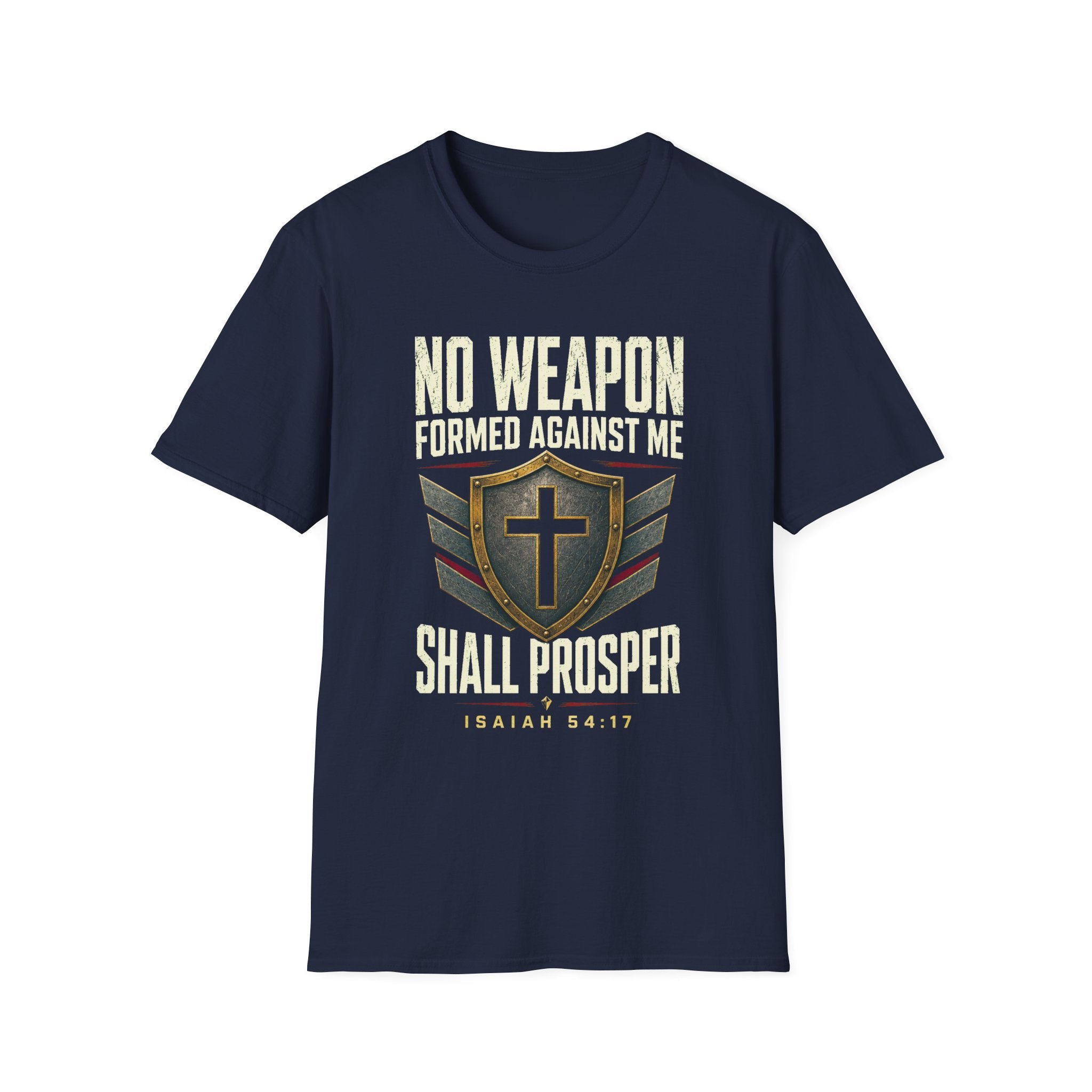 No Weapon Formed Against Me T‑Shirt — Isaiah 54:17 Christian Faith Graphic Tee