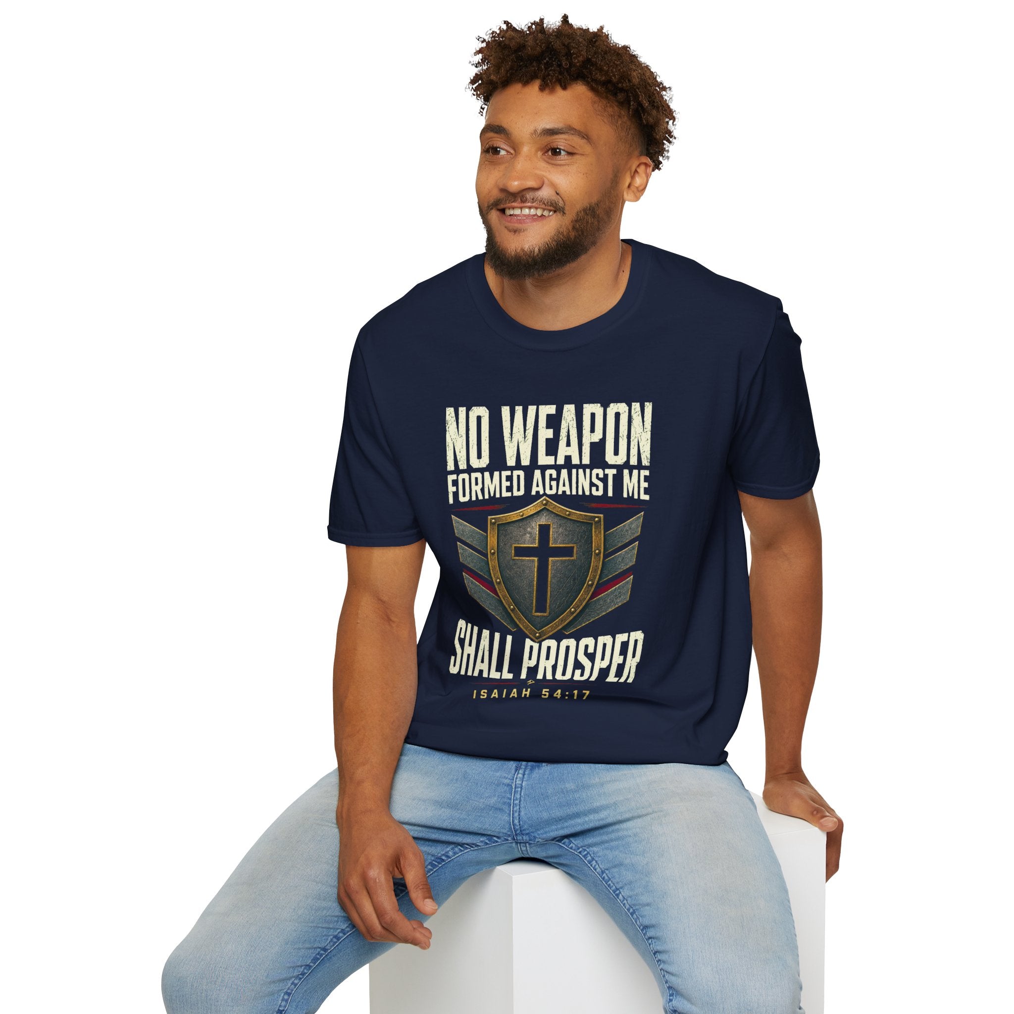 No Weapon Formed Against Me T‑Shirt — Isaiah 54:17 Christian Faith Graphic Tee